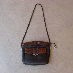 Brighton Black Leather Handbag with Button Detail